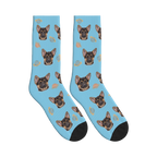 Planet Dog Face Socks in Sky Blue with a personalized dog photo