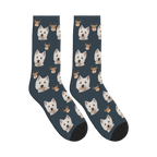 Reindeer Dog Face Socks in Charcoal Gray with a personalized dog photo