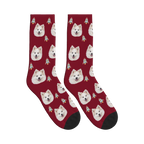 Rocket Dog Face Socks in Burgundy with a personalized dog photo