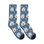 Rocket Dog Face Socks in Steel Blue with a personalized dog photo