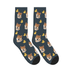 Rubber Duck Dog Face Socks in Charcoal Gray with a personalized dog photo