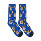 Rubber Duck Dog Face Socks in Cobalt Blue with a personalized dog photo