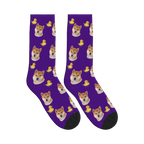 Rubber Duck Dog Face Socks in Deep Purple with a personalized dog photo
