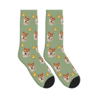 Rubber Duck Dog Face Socks in Sage Green with a personalized dog photo