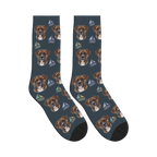 Sailboat Dog Face Socks in Charcoal Gray with a personalized dog photo