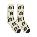 Sandwich Dog Face Socks in Beige with a personalized dog photo