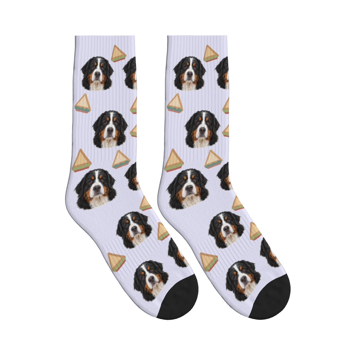 Sandwich Dog Face Socks in Lavender with a personalized dog photo