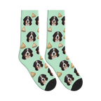 Sandwich Dog Face Socks in Mint Green with a personalized dog photo