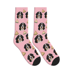 Sandwich Dog Face Socks in Pink with a personalized dog photo
