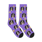 Sandwich Dog Face Socks in Purple with a personalized dog photo