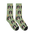 Sandwich Dog Face Socks in Sage Green with a personalized dog photo