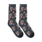 Smiley Dog Face Socks in Charcoal Gray with a personalized dog photo