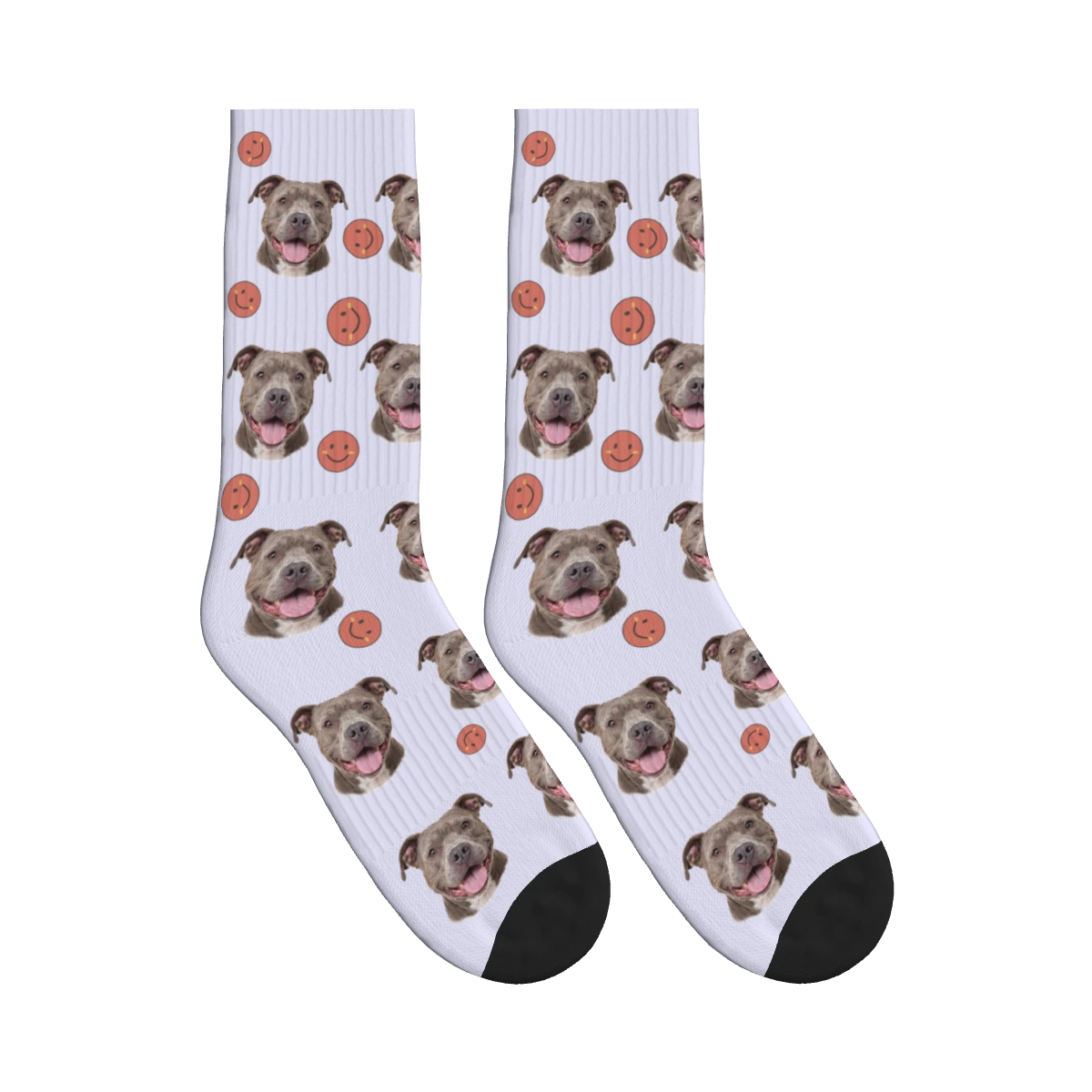 Smiley Dog Face Socks in Lavender with a personalized dog photo