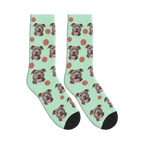 Smiley Dog Face Socks in Mint Green with a personalized dog photo