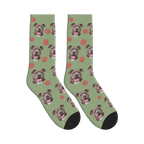 Smiley Dog Face Socks in Sage Green with a personalized dog photo