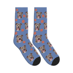 Smiley Dog Face Socks in Slate Blue with a personalized dog photo