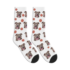 Smiley Dog Face Socks in White with a personalized dog photo