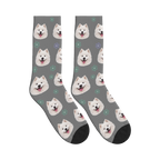 Snowflake Dog Face Socks in Gray with a personalized dog photo
