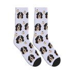 Snowman Dog Face Socks in Lavender with a personalized dog photo