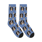 Snowman Dog Face Socks in Slate Blue with a personalized dog photo