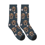 Soccer Dog Face Socks in Charcoal Gray with a personalized dog photo