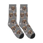 Soccer Dog Face Socks in Gray with a personalized dog photo