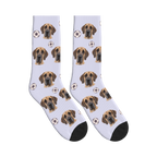Soccer Dog Face Socks in Lavender with a personalized dog photo