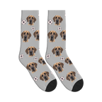 Soccer Dog Face Socks in Light Gray with a personalized dog photo