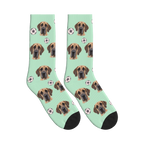 Soccer Dog Face Socks in Mint Green with a personalized dog photo