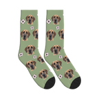 Soccer Dog Face Socks in Sage Green with a personalized dog photo