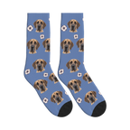 Soccer Dog Face Socks in Slate Blue with a personalized dog photo