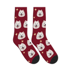 Little Sparkle Dog Face Socks in Burgundy with a personalized dog photo