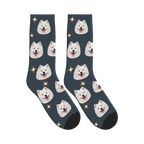 Little Sparkle Dog Face Socks in Charcoal Gray with a personalized dog photo