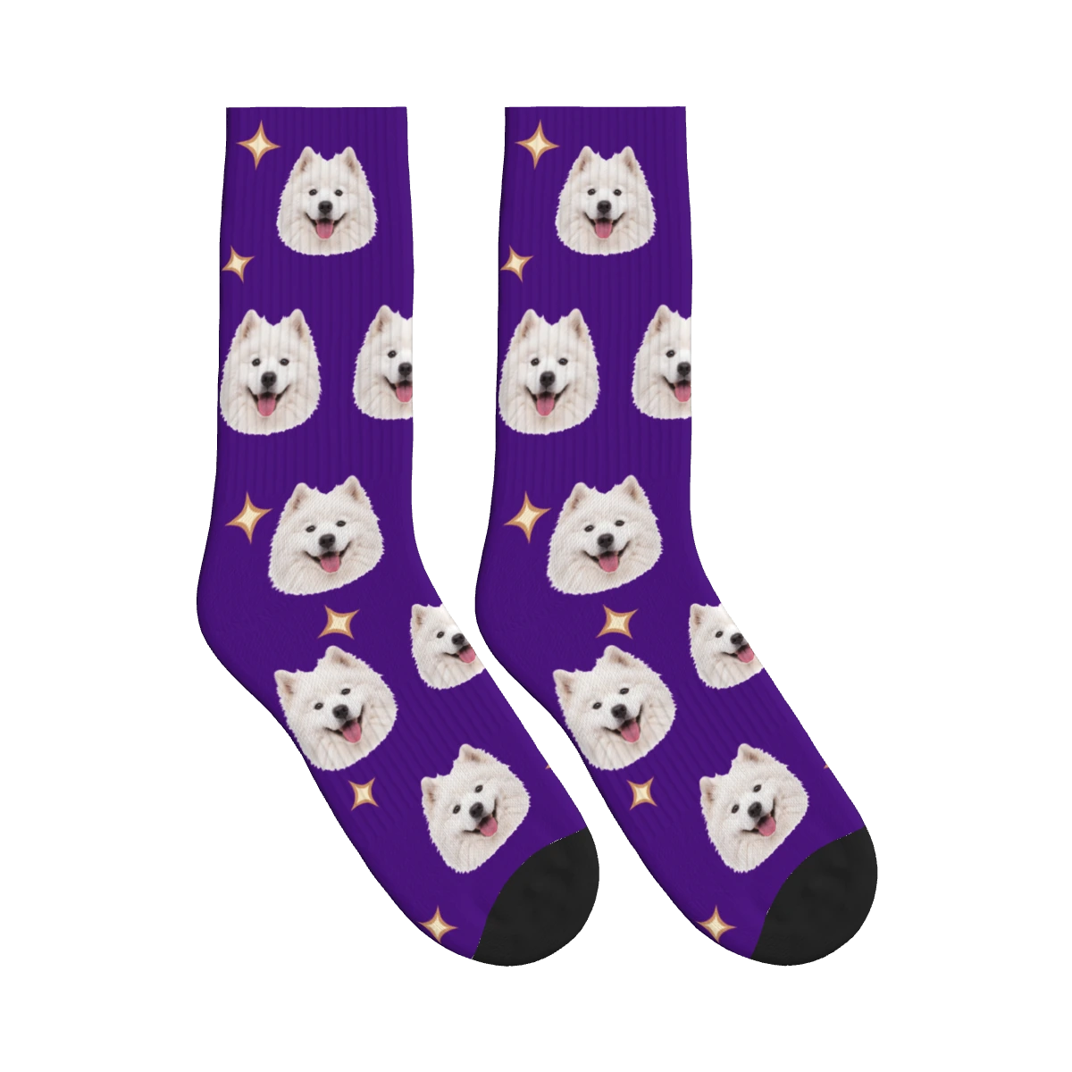 Little Sparkle Dog Face Socks in Deep Purple with a personalized dog photo