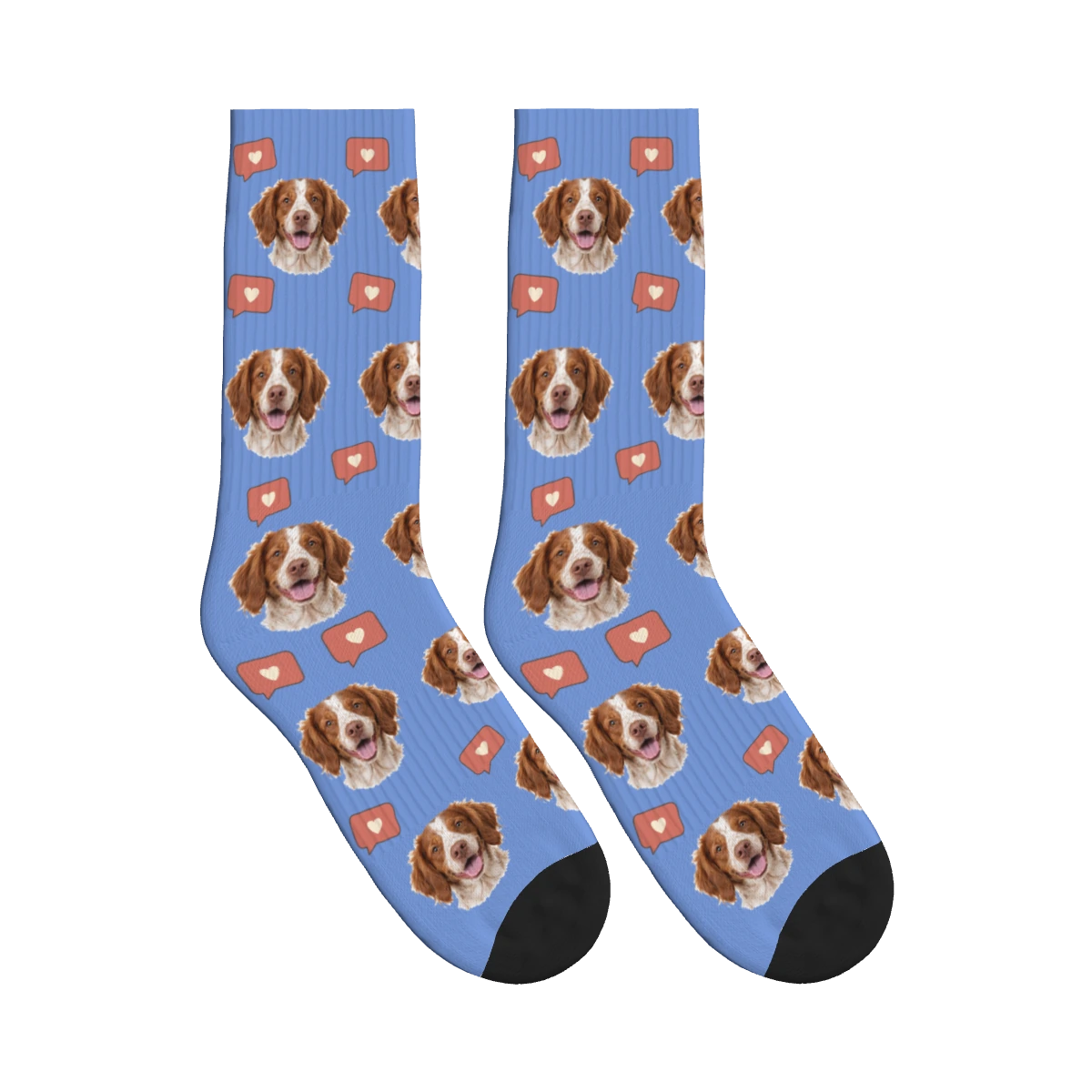 Heart Bubble Dog Face Socks in Cornflower Blue with a personalized dog photo
