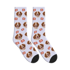 Heart Bubble Dog Face Socks in Lavender with a personalized dog photo