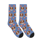 Heart Bubble Dog Face Socks in Slate Blue with a personalized dog photo