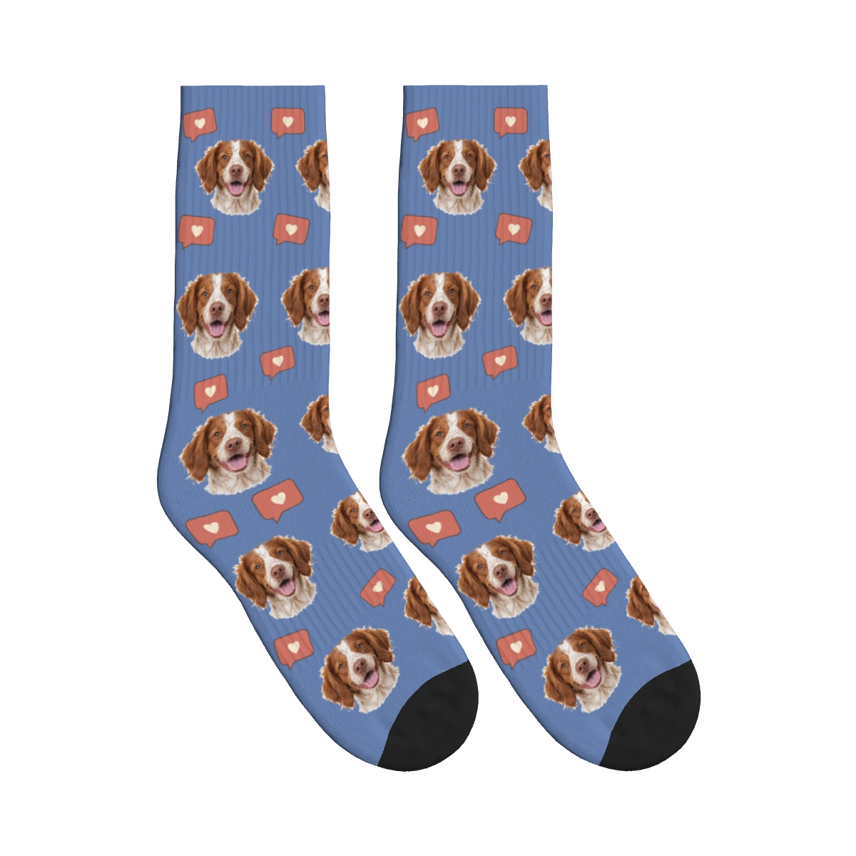 Heart Bubble Dog Face Socks in Slate Blue with a personalized dog photo