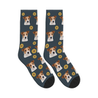 Sunflower Dog Face Socks in Charcoal Gray with a personalized dog photo