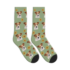 Sunflower Dog Face Socks in Sage Green with a personalized dog photo