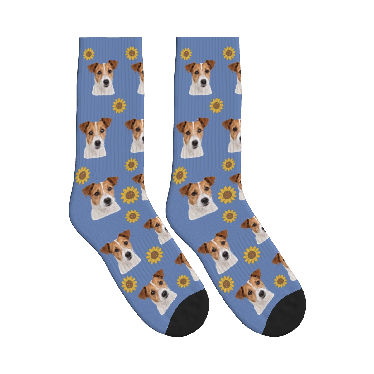 Sunflower Dog Face Socks in Slate Blue with a personalized dog photo