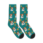 Sunflower Dog Face Socks in Teal with a personalized dog photo