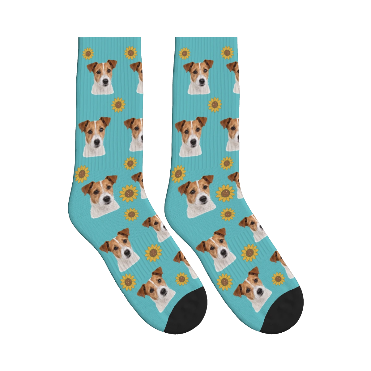 Sunflower Dog Face Socks in Turquoise with a personalized dog photo