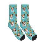 Sunflower Dog Face Socks in Turquoise with a personalized dog photo