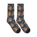 Watermelon Dog Face Socks in Charcoal Gray with a personalized dog photo