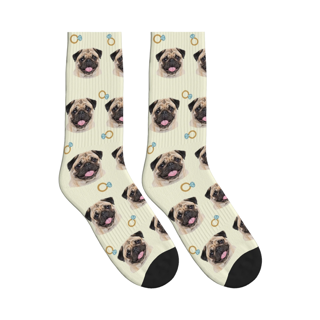 Wedding Ring Dog Face Socks in Beige with a personalized dog photo