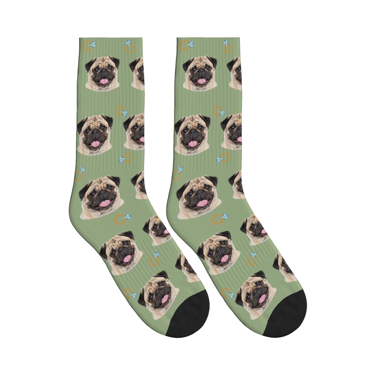 Wedding Ring Dog Face Socks in Sage Green with a personalized dog photo