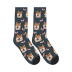 Winged Heart Dog Face Socks in Charcoal Gray with a personalized dog photo
