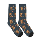 Witch Hat Dog Face Socks in Charcoal Gray with a personalized dog photo