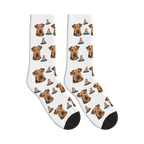 Witch Hat Dog Face Socks in White with a personalized dog photo